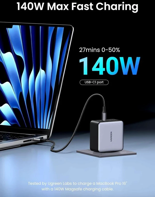 Alt view image 2 of 7 - UGREEN 160W USB C Charger Nexode X, PD 3.1 4-Port GaN Charger 140W Laptop Charger Foldable Fast Charging Block for MacBook Pro, Dell XPS, iPhone 16/15, iPad Pro, Galaxy S24/S23, Pixel 8, Steam Deck