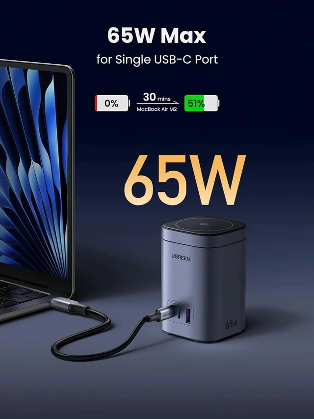 Alt view image 2 of 7 - UGREEN Nexode 65W GaN Charging Station 3-Port with 15W Qi2 Wireless Charger Stand Foldable, Magsafe Charger Station Magnetic Charger Compatible with iPhone 16/15/14/13/12, Galaxy S24, iPad Air, etc