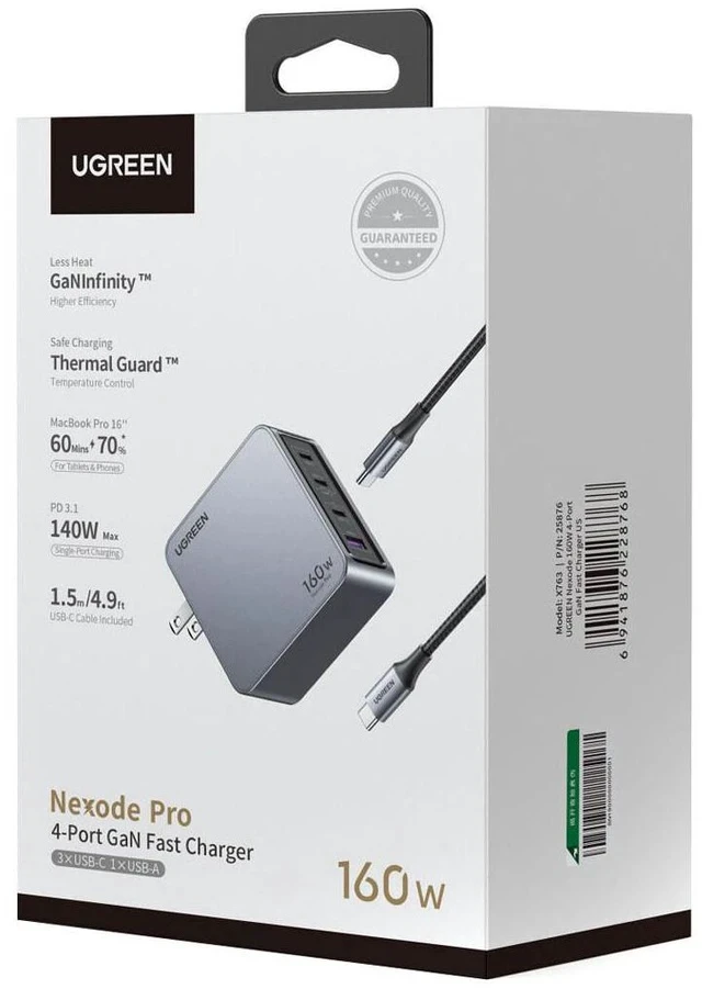 Alt view image 2 of 7 - UGREEN Nexode Pro 160W 4-Port USB GaN Wall Charger