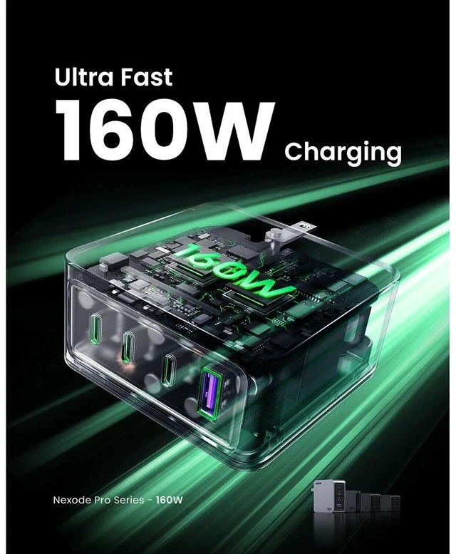 Alt view image 3 of 7 - UGREEN Nexode Pro 160W 4-Port USB GaN Wall Charger