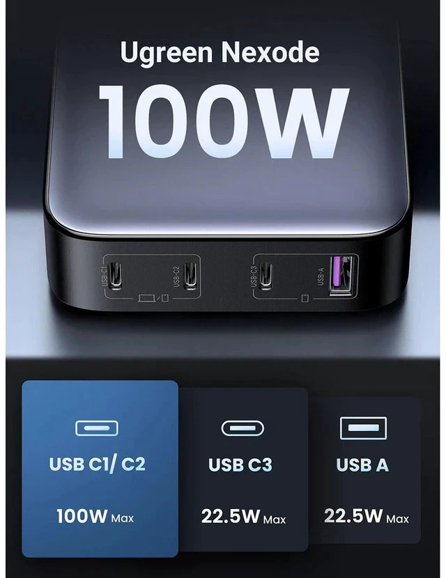 Alt view image 3 of 7 - UGREEN Nexode 100W 4-Port USB Desktop Charger