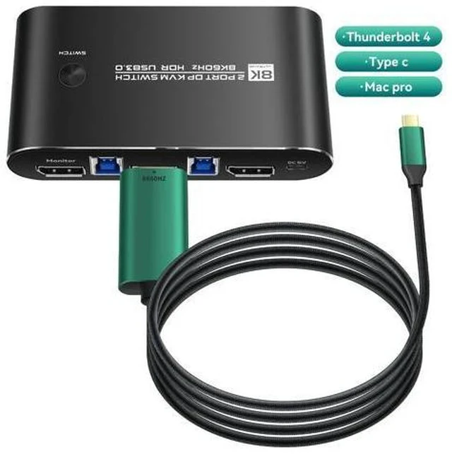 Alt view image 2 of 5 - Displayport kvm Switch 1 Monitors 2 Computers 165hz kvm Switch displayport 2 Port dp kvm Switch 144hz kvm Switch 1 Monitors 2 Computers dp 1440p 120hz 144hz 165hz 240hz USB3.0 GiantMatrix