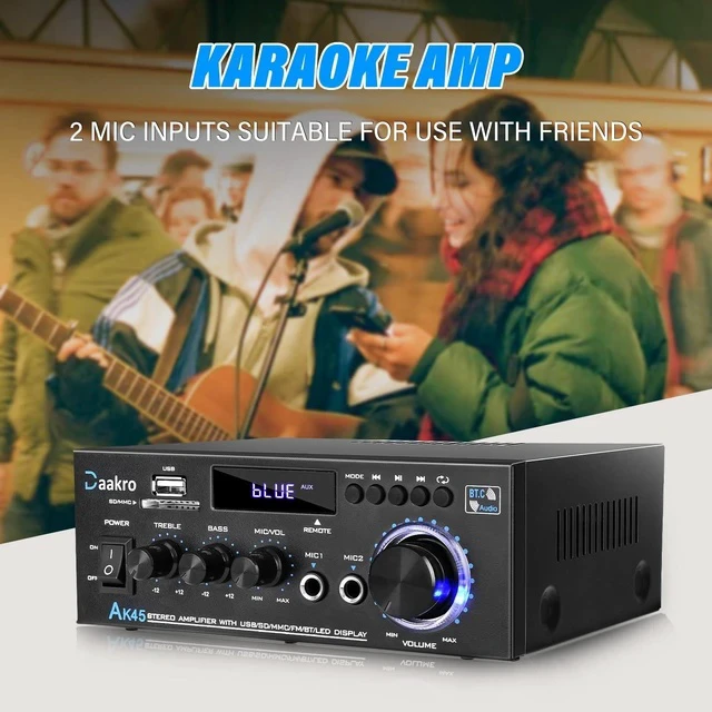 Alt view image 7 of 7 - AK45 Stereo Audio Amplifier,300W Home 2 Channel Wireless Bluetooth 5.0 Power Amplifier System, Home Amplifiers FM Radio, USB, SD Card, with Remote Control Home Theater Audio Stereo System