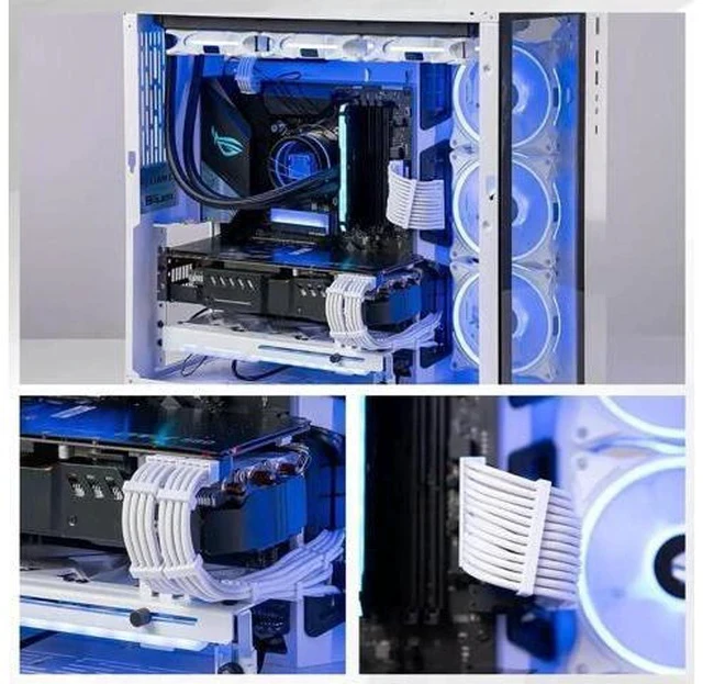 Alt view image 2 of 4 - White Sleeved PSU Extension Cable Kit 30CM with Cable Combs, 24Pin+2×EPS 4+4Pin+2×PCIe 6+2Pin for ATX PC