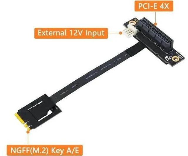 Alt view image 3 of 6 - 270-Degree M.2 NGFF Key A-E to PCIe x4 Riser Adapter Cable with 4-Pin FDD Power Port, PCIe Extension Test Card Extender