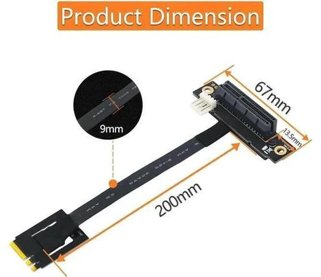 Alt view image 2 of 6 - 270-Degree M.2 NGFF Key A-E to PCIe x4 Riser Adapter Cable with 4-Pin FDD Power Port, PCIe Extension Test Card Extender