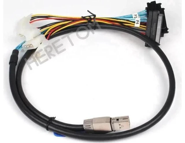 Alt view image 3 of 3 - 1M Mini SAS HD SFF-8644 to 4 x SFF-8482 29Pin Female Breakout Cable with 4Pin Power Supply, Server Storage Interconnect Wire