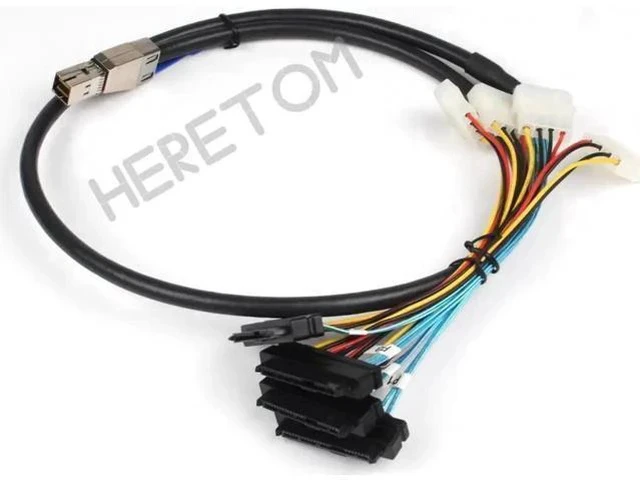 Alt view image 2 of 3 - 1M Mini SAS HD SFF-8644 to 4 x SFF-8482 29Pin Female Breakout Cable with 4Pin Power Supply, Server Storage Interconnect Wire