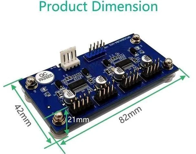 Alt view image 3 of 6 - 9-Pin USB 2.0 Header Splitter, 1 to 4 Female Extension Cable, Motherboard Internal 2 to 8-Port USB Hub with Power Supply & Magnetic Base