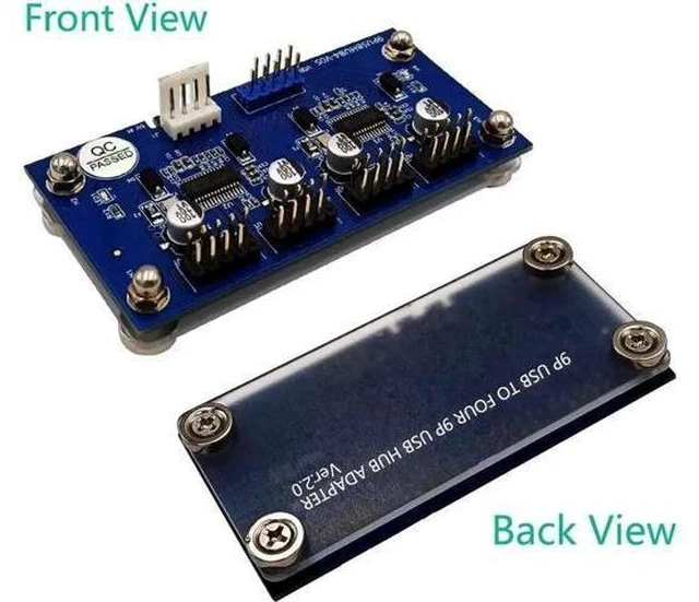 Alt view image 5 of 6 - 9-Pin USB 2.0 Header Splitter, 1 to 4 Female Extension Cable, Motherboard Internal 2 to 8-Port USB Hub with Power Supply & Magnetic Base