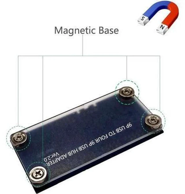 Alt view image 6 of 6 - 9-Pin USB 2.0 Header Splitter, 1 to 4 Female Extension Cable, Motherboard Internal 2 to 8-Port USB Hub with Power Supply & Magnetic Base