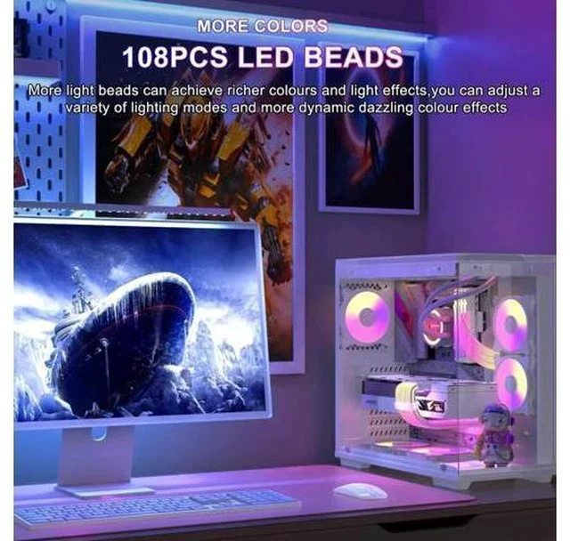 Alt view image 6 of 7 - White 24 Pin ARGB Motherboard PSU Extension Cable, 5V 3-Pin Addressable RGB 4-Sided Lighting PC Case Decor Cord
