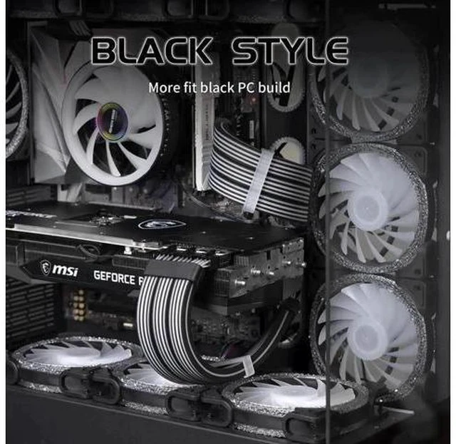 Alt view image 4 of 7 - 24Pin ARGB PSU Extension Cable, 5V 3Pin Addressable RGB Extension Cord, Black Custom Cable for PC Modding & Black Themed Chassis Builds