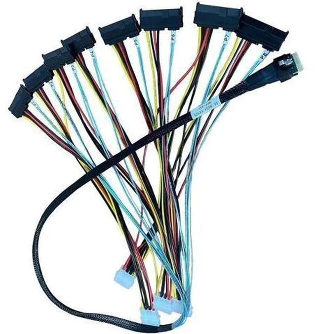 Main image of PCIe 5.0 MCIO 74Pin x8 to 8×29Pin Splitter Cable with 4 Molex Big 4-Pin Power, 100cm Server Storage Cable