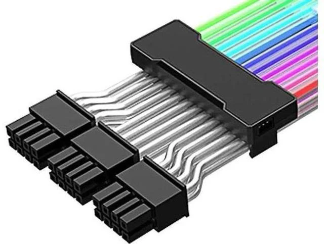 Alt view image 5 of 5 - 10.43 Inches ARGB 3x PCIe 8Pin GPU Power Extension Cable, 5V 3Pin Addressable RGB Sync Cord