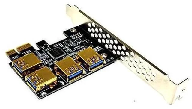 Alt view image 2 of 4 - PCIe 1X to 4 PCIe 16X Mining Riser Adapter, USB3.0 GPU Extension Card with 4 SATA Power Cables for BTC Crypto Mining Rig