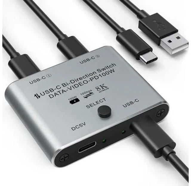 Main image of Bi-Directional USB-C KVM Switch, 8K@60Hz 4K@144Hz Video, 100W PD & 10Gbps Data Transfer with Power Cable
