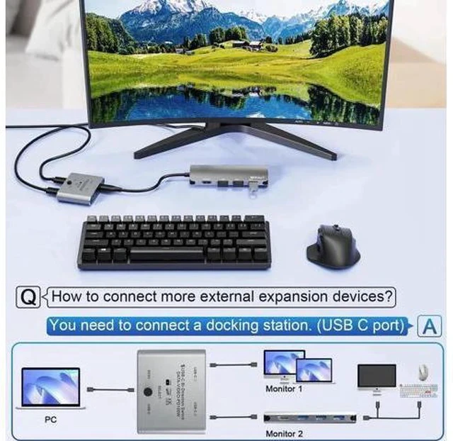 Alt view image 3 of 7 - Bi-Directional USB-C KVM Switch, 8K@60Hz 4K@144Hz Video, 100W PD & 10Gbps Data Transfer with Power Cable
