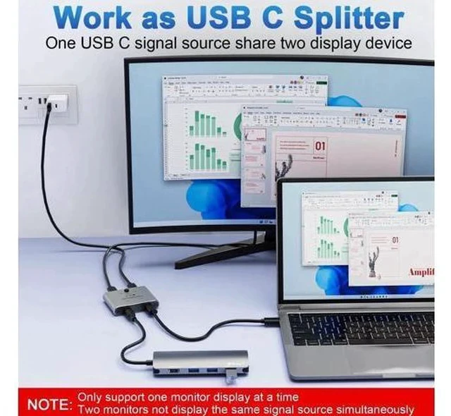 Alt view image 5 of 7 - Bi-Directional USB-C KVM Switch, 8K@60Hz 4K@144Hz Video, 100W PD & 10Gbps Data Transfer with Power Cable