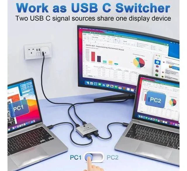 Alt view image 6 of 7 - Bi-Directional USB-C KVM Switch, 8K@60Hz 4K@144Hz Video, 100W PD & 10Gbps Data Transfer with Power Cable