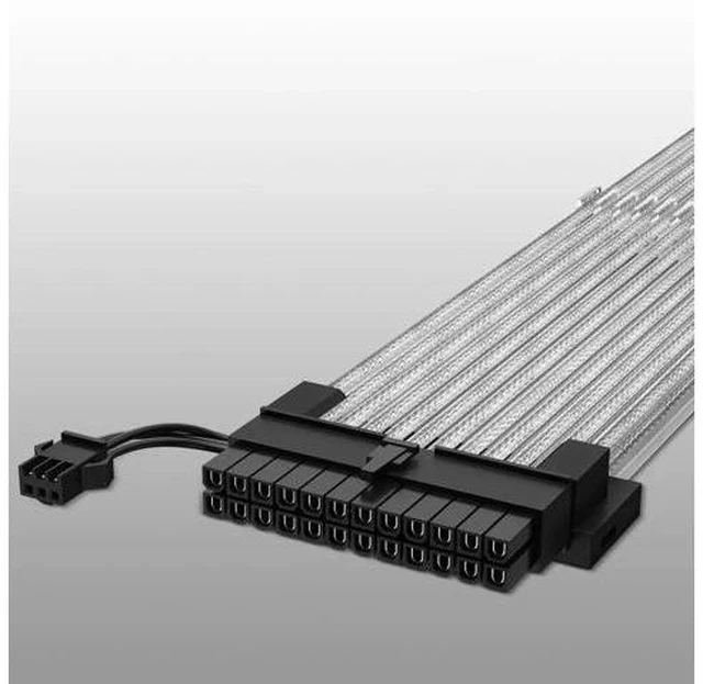Alt view image 2 of 7 - 24 Pin ARGB PSU Extension Cable, Fiber Optic Ribbon Design with 24 LED Beads, White Aluminum Foil Braided, 0.8FT 5V 3Pin ARGB for Motherboard