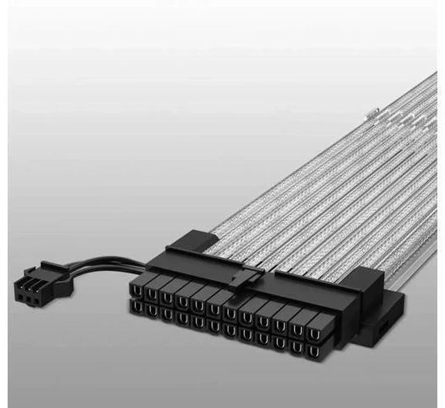 Alt view image 4 of 7 - 24 Pin ARGB PSU Extension Cable, Fiber Optic Ribbon with 24 LED Beads, White Aluminum Foil Braided, 0.8FT 5V 3Pin ARGB Sync