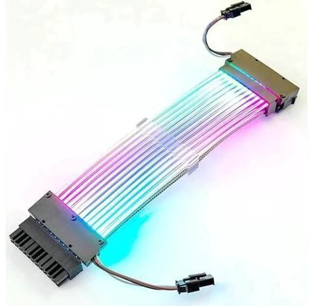 Main image of ARGB Dual-Light 24Pin Synchronous Luminous PSU Extension Cable, 18AWG (41×0.16 Tinned Wire) Addressable RGB Power Harness for Motherboard & GPU