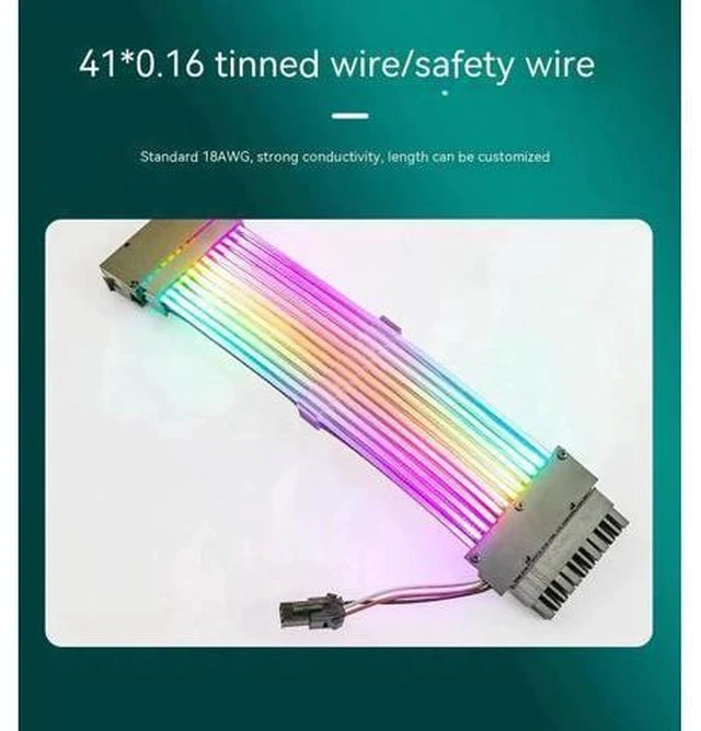 Alt view image 3 of 6 - ARGB Dual-Light 24Pin Synchronous Luminous PSU Extension Cable, 18AWG (41×0.16 Tinned Wire) Addressable RGB Power Harness for Motherboard & GPU