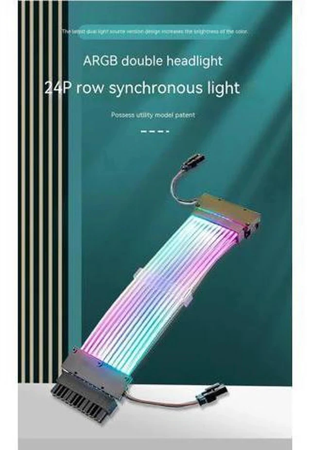 Alt view image 4 of 6 - ARGB Dual-Light 24Pin Synchronous Luminous PSU Extension Cable, 18AWG (41×0.16 Tinned Wire) Addressable RGB Power Harness for Motherboard & GPU