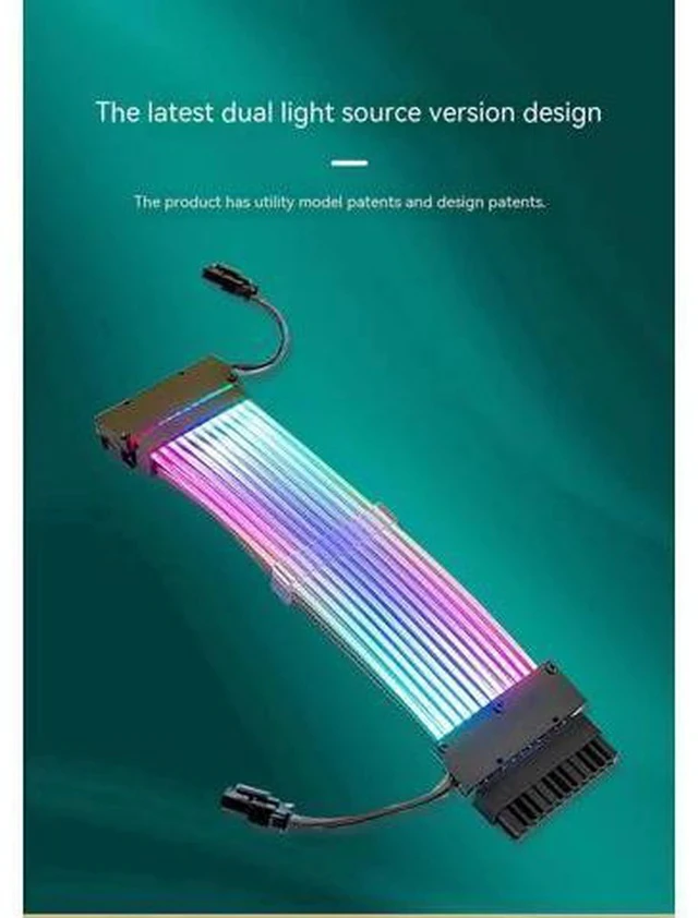 Alt view image 6 of 6 - ARGB Dual-Light 24Pin Synchronous Luminous PSU Extension Cable, 18AWG (41×0.16 Tinned Wire) Addressable RGB Power Harness for Motherboard & GPU