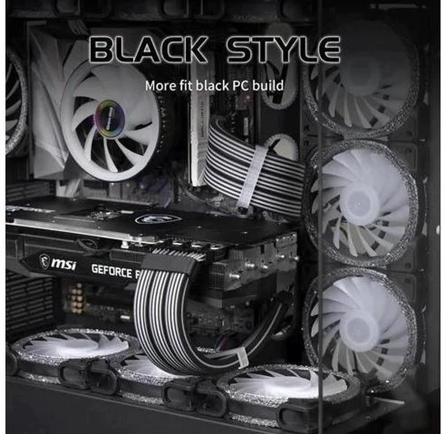 Alt view image 3 of 7 - 24Pin ARGB PSU Extension Cable, 5V 3Pin Addressable RGB Motherboard Power Cord, Black Style for Black Themed PC Case Modding