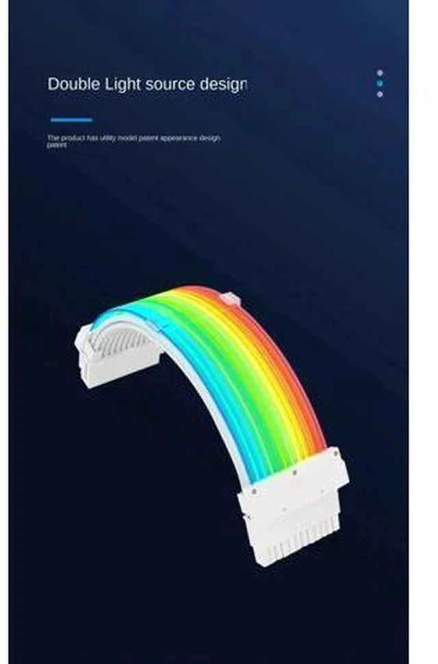 Alt view image 2 of 7 - RGB Luminous 24Pin ATX Power Extension Cable, Dual-Head Acousto-Optic Sync Fiber Optic Glow Cord, 18AWG Tinned Copper, 245mm