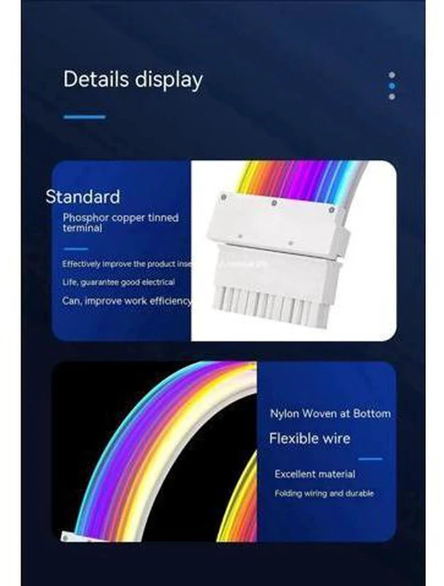 Alt view image 4 of 7 - RGB Luminous 24Pin ATX Power Extension Cable, Dual-Head Acousto-Optic Sync Fiber Optic Glow Cord, 18AWG Tinned Copper, 245mm