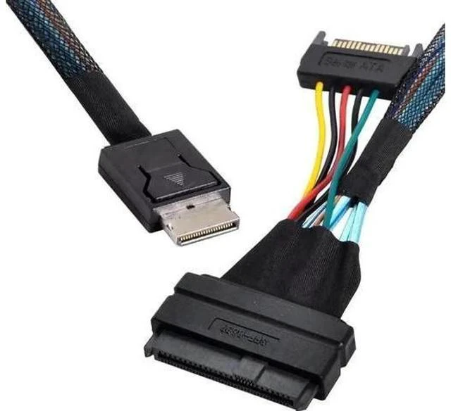 Alt view image 4 of 5 - 50cm OCuLink SFF-8611 Male to U.2 U.3 SFF-8639 Female NVMe SSD Cable with 15Pin SATA Power, PCIe 4.0 Internal Storage Cable for Motherboard 2.5 NVMe Drives