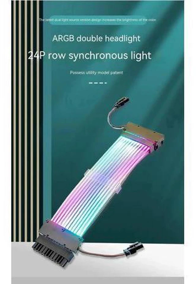 Alt view image 2 of 6 - 24Pin Dual-Head ARGB Luminous PSU Extension Cable, 18AWG (41×0.16mm Tinned Wire) Synchronized RGB Harness for Motherboard & GPU