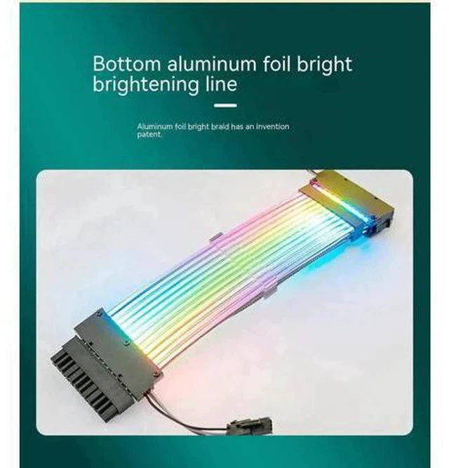 Alt view image 5 of 6 - 24Pin Dual-Head ARGB Luminous PSU Extension Cable, 18AWG (41×0.16mm Tinned Wire) Synchronized RGB Harness for Motherboard & GPU