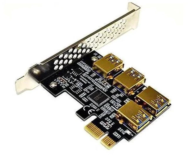 Alt view image 4 of 4 - PCIe 1X to 4 PCIe 16X Mining Riser Card, USB3.0 Powered GPU Extension Adapter with 4 SATA Cables for BTC Mining Rig