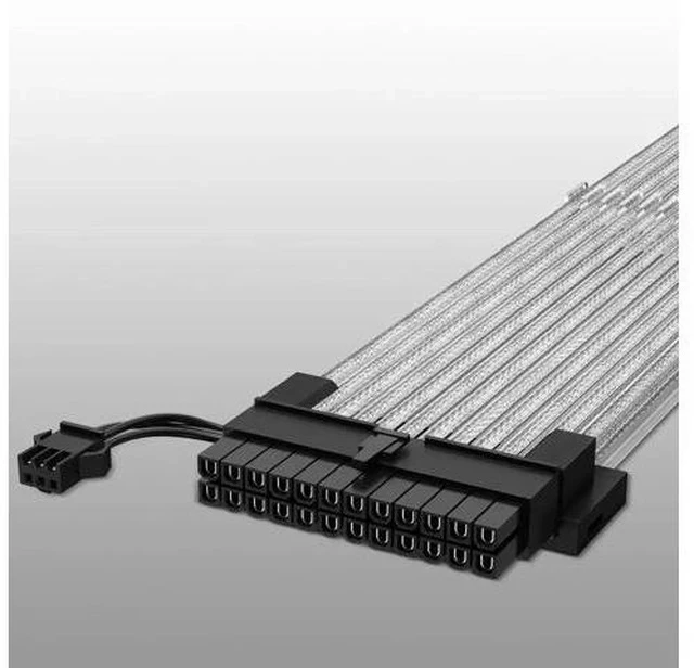 Alt view image 5 of 7 - White 24 Pin ARGB PSU Extension Cable, Aluminum Foil Braided, Ribbon Fiber Optic with 24 LED Beads, 5V 3-Pin Addressable RGB Sync for Custom PC Builds