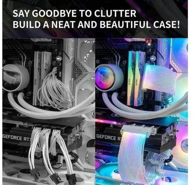 Alt view image 2 of 7 - Full White ARGB GPU Extension Cable Kit, 3×8(6+2)Pin Strimer Style PSU Cord, 5V 3Pin Addressable Sync with White Connectors for White Themed PC Builds