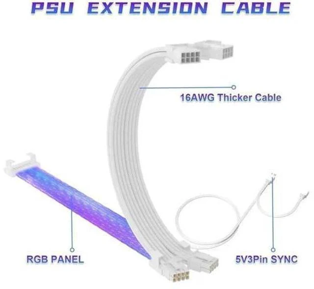 Alt view image 5 of 7 - Full White ARGB GPU Extension Cable Kit, 3×8(6+2)Pin Strimer Style PSU Cord, 5V 3Pin Addressable Sync with White Connectors for White Themed PC Builds