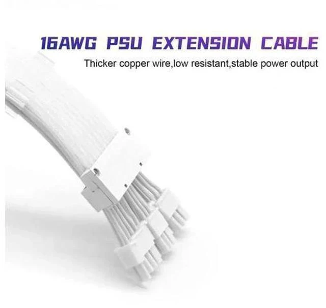 Alt view image 6 of 7 - Full White ARGB GPU Extension Cable Kit, 3×8(6+2)Pin Strimer Style PSU Cord, 5V 3Pin Addressable Sync with White Connectors for White Themed PC Builds