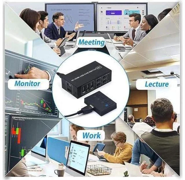 Alt view image 5 of 7 - 4x1 HDMI KVM Switch 4 Ports, 4 PCs Share One 4K@60Hz Monitor, One-Button Control, Comes with 4 USB Cables & 1 Power Cable
