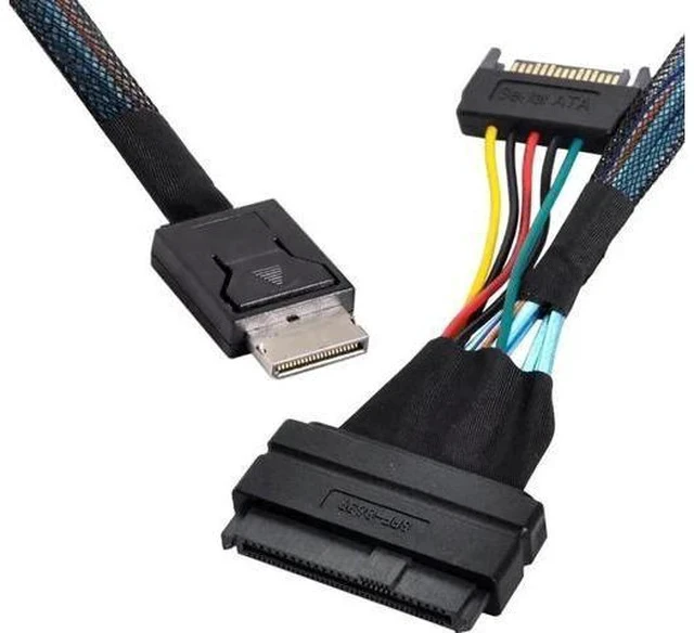 Alt view image 2 of 2 - 50cm PCIe 4.0 OCuLink SFF-8611 Male to U.2 U.3 SFF-8639 Female NVMe SSD Cable with 15Pin SATA Power, Internal Storage Wire for Motherboard 2.5" NVMe Drives