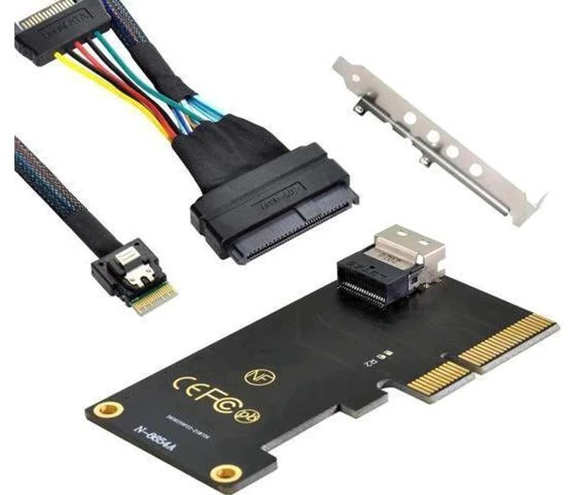 Alt view image 2 of 3 - Slimline SAS SFF-8654 to SFF-8639 U.2 U3 NVMe SSD Cable with 15Pin SATA Power, PCIe 3.0 / PCIe 4.0 High-Speed Internal Storage Wire for Motherboard 2.5" NVMe Drives