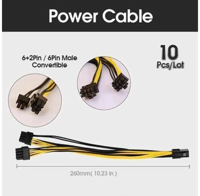 Alt view image 3 of 3 - 10 Pack 260mm PCIe 8Pin Female to 8Pin(6+2) Male GPU Power Extension Cables for Mining & Motherboard Use