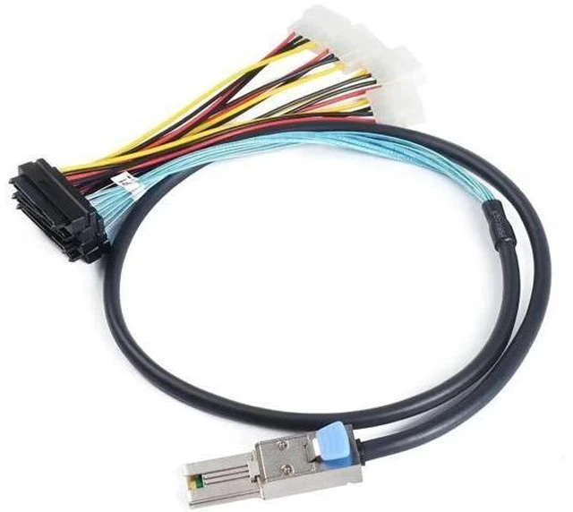 Alt view image 2 of 6 - 2 Pack Mini SAS SFF-8088 26Pin to 4 x SFF-8482 29Pin Breakout Cable 1M(3.3FT), External Mini SAS with Integrated Power Wire for SAS SATA HDD SSD RAID Storage