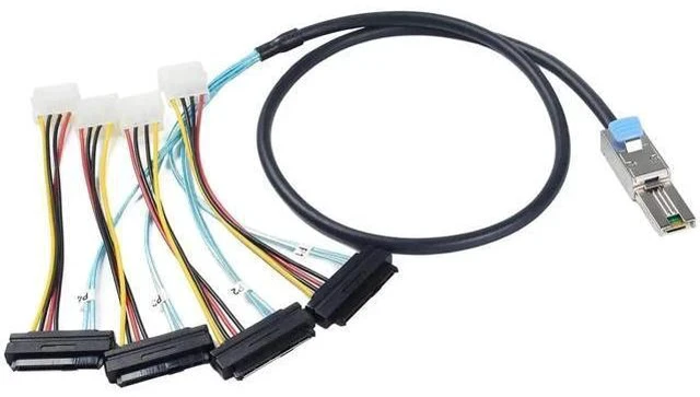 Alt view image 5 of 6 - 2 Pack Mini SAS SFF-8088 26Pin to 4 x SFF-8482 29Pin Breakout Cable 1M(3.3FT), External Mini SAS with Integrated Power Wire for SAS SATA HDD SSD RAID Storage