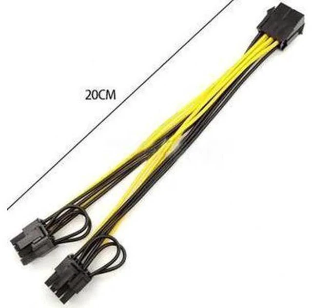 Alt view image 4 of 5 - PCIe 8Pin Male to Dual 8(6+2)Pin Male GPU Splitter Power Cable, 20cm VGA Power Extension Cord for BTC Mining Rig