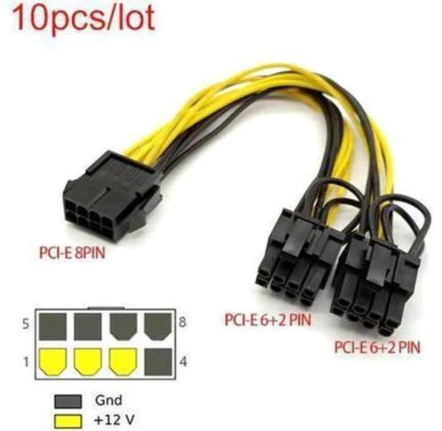 Alt view image 3 of 5 - PCIe 8Pin Male to Dual 8(6+2)Pin Male GPU Splitter Power Cable, 20cm VGA Power Extension Cord for BTC Mining Rig