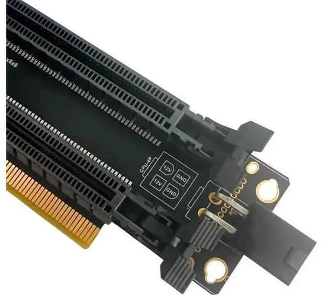 Alt view image 5 of 6 - PCIe 4.0 x16 to x8×8 Bifurcation Splitter Card, 1-to-2 PCIe Expansion Board, 20mm Slot Pitch, CPU 4Pin Power Port + Matching 4Pin Cable